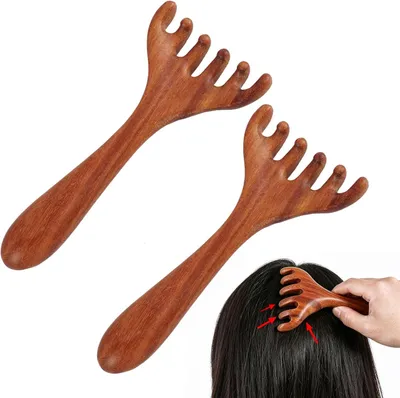 Obrázek produktu pro Sada dvou přenosných dřevěných masážních pomůcek na hlavu, určených k relaxaci a stimulaci meridiánů.
