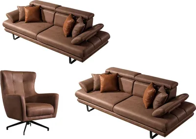 Produktbild von Villa Möbel Sofa Set Energy Grau-Seidengrau Stellvariante:3+3+1 Relax- und Bettfunktion, pflegeleichter Mikrofaser Samtstoff
