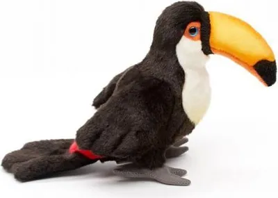 A plush toucan toy is shown against a white background.