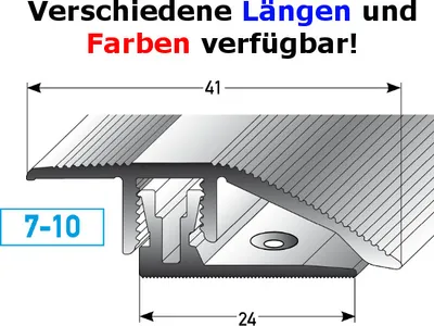 Produktbild von Klick-Ausgleichsprofil / Anpassungsprofil "Toronto" Höhe 7 - 10 mm, 41 mm breit, 2-teilig, Aluminium eloxiert-silber-1000