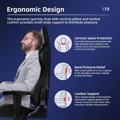 Obrázok produktu pre Ergonomická herná stolička – kancelárska stolička – čierna, sivá – s nastaviteľnými podrúčkami