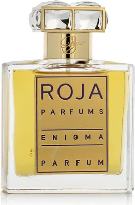 A close-up studio shot of a bottle of Roja Parfums Enigma Parfum.