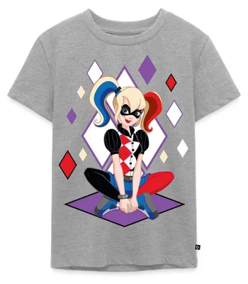 Produktbild von Spreadshirt Super Hero Girls Harley Quinn Kinder Premium T-Shirt, 98/104 (2 Jahre), Grau meliert