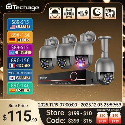 Image de Système de caméras de surveillance – Caméras PTZ 4K – Enregistreur NVR 8 canaux – Vision nocturne en couleur – Audio bidirectionnel