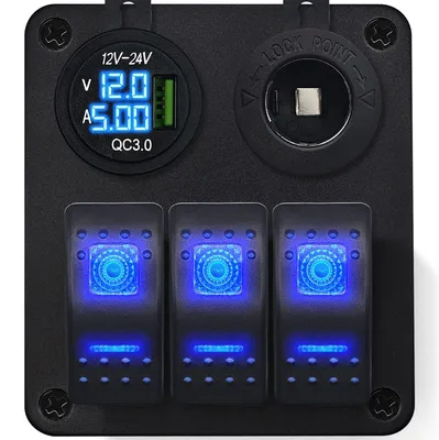 Produktbild von ProRide Schaltpaneel 12V für Auto/Boot mit QC3.0 USB, Voltmeter, 3 Schalter