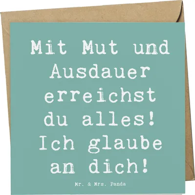 Produktbild von Mr. & Mrs. Panda Grußkarte Spruch Sportliche Wettkämpfe Mut und Ausdauer - Meeresbrise - Geschenk, Vertrauem, faltkarte, doppelkarte, Lächeln, Glauben, Klappkarte, Ziele