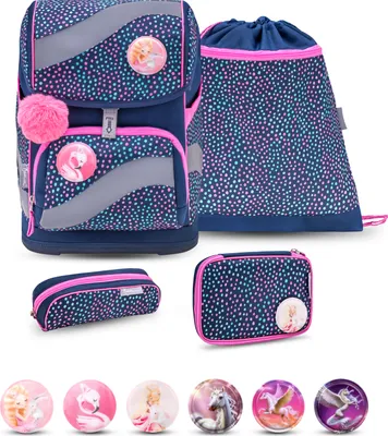 Zdjęcie produktu dla Belmil Smarty ergonomiczna saszetka 5-częściowa "Amazing Polka Dot 2" z paskiem na klatkę piersiową, pasem biodrowym, zapięciem magnetycznym, zestawem naszywek 6 szt