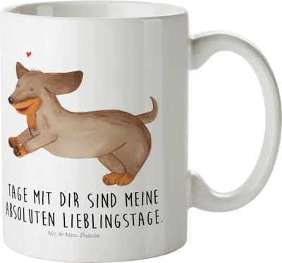 Produktbild von Mr. & Mrs. Panda Kinderbecher Hund Dackel - Weiß - Geschenk, Pott, Hunde, Trinklernbecher, Kindertasse, Herz, Sprüche, Dachshund, Mehrwegbecher, Haferl, Campingbecher