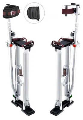 Image de Echasses de travail pour la construction à sec - Echasses en aluminium réglables en hauteur - Construction de plafonds - Capacité de charge 103 kg - Echasses de peintre - Taille des pieds 27-29 cm