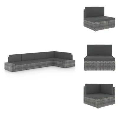 Produktbild von vidaXL 5-tlg. Garten-Lounge-Set mit Kissen Grau Poly Rattan -  Gartenmöbel-Sets
