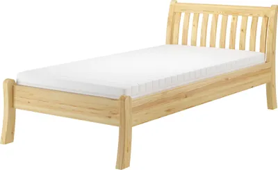 Produktbild von Gästebett Einzelbett Echtholzbett 100x200 hohe Sitzkante Kiefer massiv V-60.61-10Rollrost und Matratze inkl.
