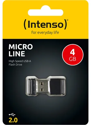 Obrázok produktu pre Intenso Micro Line, 4 GB, USB Typ-A, 2.0, 16,5 MB/s, Čiapky, Čierna