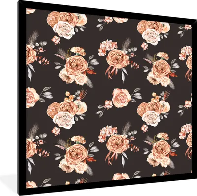 Produktbild von MuchoWow® Gerahmtes Poster Rosen - Blumen - Schwarz 40x40 cm - Poster mit Schwarzem Bilderrahmen Wandposter Rahmen Foto Bilder - Mit Rahmen - Wanddekoration Schlafzimmer
