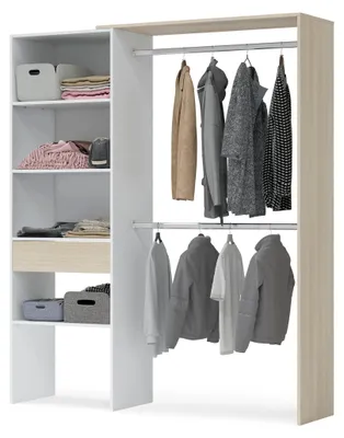 Kleiderschrank 187x158x40 cm, 2 Stangen, 4 Böden, 1 Schublade, weiß/Eiche