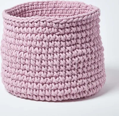 Produktbild von HOMESCAPES Gestrickter Aufbewahrungskorb, 100% Baumwolle rosa 42 x 37 cm