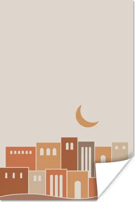 Produktbild von MuchoWow® Poster Gebäude - Mond - Pastell 120x180 cm - Kunstposter