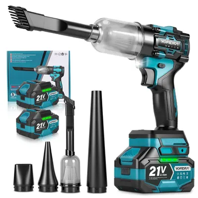 Image de Souffleur sans fil 150 m/s Souffleurs et aspirateurs électriques avec 2 batteries, aspirateur à main pour PC, clavier, nettoyage de la maison et de la voiture