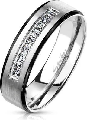 Produktbild von Damen Ring Edelstahl Zirkonia Kristalle Farbrand Herren Bandring Autiga® silber-schwarz 67 - Ø 21,39 mm