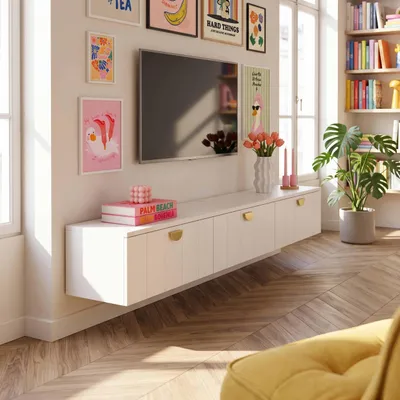 Immagine prodotto di Mobile TV moderno da parete bianco da 200 cm - Oviala Holly