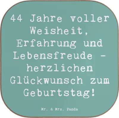 Produktbild von Mr. & Mrs. Panda Tassenuntersetzer Spruch 44. Geburtstag - Meeresbrise - Geschenk, gläseruntersetzer, Freude, Geschenke, besondere Worte, Alter, emotionale Verbindung