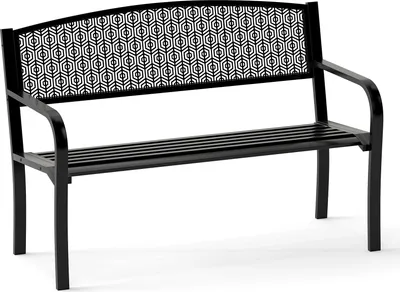 Immagine prodotto di Panca da giardino COSTWAY, panca per 2 persone, panca da balcone con schienale e braccioli, panca in metallo con capacità di carico fino a 300 kg, panca in ferro, 128x60x86cm, nero