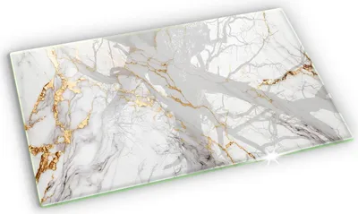 Produktbild von Grabkerze Untersetzer Glastafel Gummifüße Motiv - 52x30 cm - Heller Marmor mit Gold