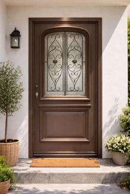 Immagine prodotto di Porta d'ingresso in legno con vetrata Adrien Grigio Quarzo, H.215xL.90 cm lato pannello dritto, maniglia, cilindro, pulsante GD MENUISERIES