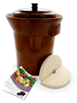 Produktbild von Kerazo Premium Gärtopf [Form 1] - 10.0 Liter aus hochwertiger Steinzeug Keramik inkl. Deckel und Stein - 15mm Wandstärke