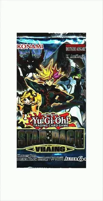 A product packaging for a Yu-Gi-Oh! trading card game booster pack.