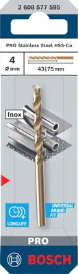 Imagen del producto de Broca en espiral de acero inoxidable HSS-Co, 4 x 43 x 75 mm