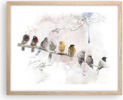 Produktbild von Gerahmtes Poster - Rahmen in heller Eiche - Vögel Kanarienvogel Zweig - 50x40 cm - Wand Bild - Wanddeko - Wandbilder - Wandposter - Bilderrahmen - Bilder - Kunstdruck - Wandbild - P2NAA50x40-4175
