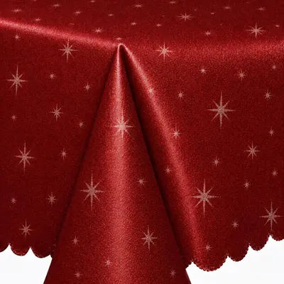 Produktbild von Tischdecke Weihnachten 135 cm rund rot Polyester Sterne Tischdecken Advent Weihnachtstischdecken