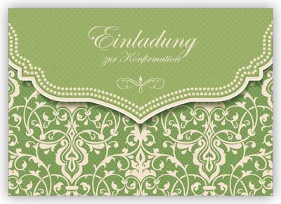 Produktbild von 4x Wunderschöne Einladungskarte mit Vintage Damast Muster in Frühlings grün für junge Damen: Einladung zur Konfirmation