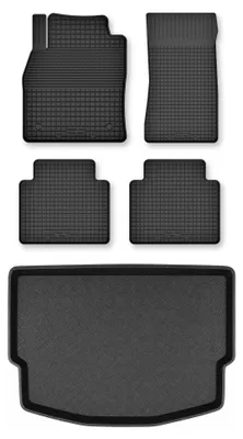 Zdjęcie produktu dla Dywaniki gumowe + mata bagażnika do Nissan Note II 2012- (górny poziom podłogi) – czarne, dobierane – Wielganizator Semi-Universal
