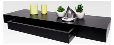 Produktbild von Wandregal Schweberegal Hängeregal mit Schublade aus Massivholz 8x80x25cm - schwarz