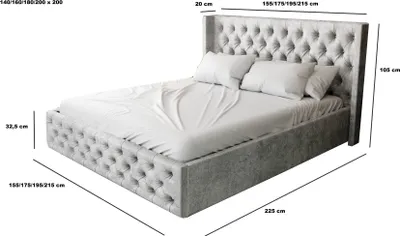 Obrázek produktu pro Čalouněná postel 200x200 cm Rolia – dvojlůžko Chesterfield – úložný prostor, čelo postele, rošt – samet černý