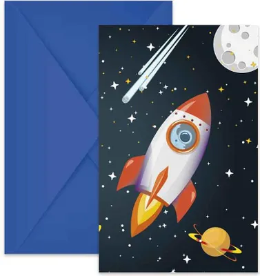 Obrázok produktu pre Pozvánky a obálkyRocket Space, 6ks.