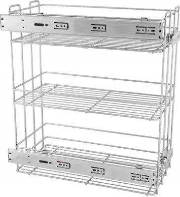 Immagine prodotto di Cestino in filo per mobili da cucina, 20 mm, estrazione laterale con chiusura morbida - 3 ripiani - cromo