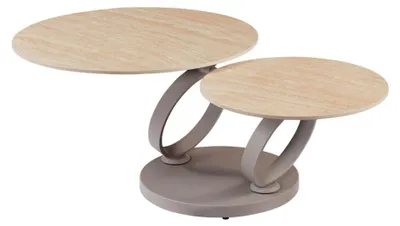 Produktbild von Couchtisch SOLYNE 135 cm beige Travertin-Effekt mit drehbaren Platten und taupefarbenem Gestell