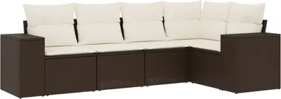 Produktbild von 5-tlg. Garten-Sofagarnitur mit Kissen Braun Poly Rattan