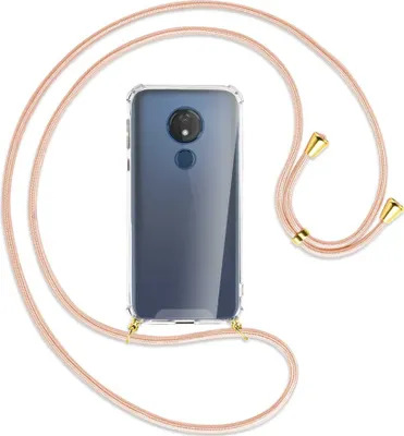 Produktbild von Handykette Backcover-Schutzhülle mit Band (Metall goldfarben) für Motorola Moto G7 Power - rose peach