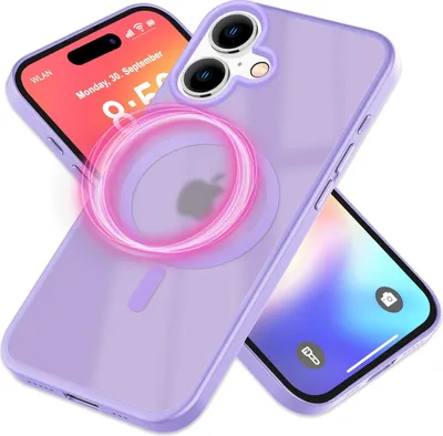 Immagine prodotto di Custodia magnetica NALIA per iPhone 16 – Trasparente opaca e MagSafe – MATTEX (antiscivolo, resistente agli urti, anti-impronte) – Marchio di Berlino – Viola