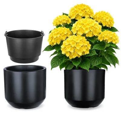 Produktbild von KADAX Blumenübertopf mit Einsatz, 56,5 x 47 cm, Pflanzkübel aus Kunststoff Moderner Pflanzentopf in Anthrazit, großer Blumenkübel für Innen und Außen, UV- und frostbeständig, KI-generiertes Bild