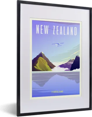 Produktbild von MuchoWow® MuchoWow® Gerahmtes Poster Illustration des Fiordlandgebiets in Neuseeland 30x40 cm - Poster mit zchwarzem Bilderrahmen - Wandposter Schlafzimmer