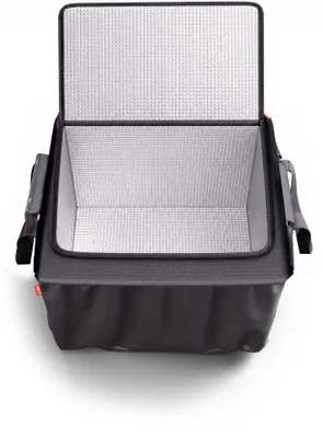 Produktbild von Einkaufswagentasche mit Kühlfunktion – Kühltasche für Tiefkühl- & Frischeware – Einhängetasche für alle Supermärkte mit Sichtfenster zur Individualisierung – Verstellbare Henkel – Reißverschluss-Deckel – 40L Volumen – 12kg Traglast