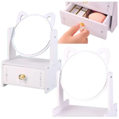 Produktbild von Lean Mini Toilette Make-Up Spiegel Schublade Ohren Aus Holz Weiß