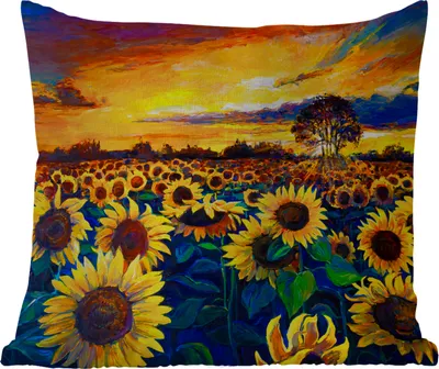 Produktbild von MuchoWow® Outdoor Kissen - Gemälde - Ölfarbe - Blumen - Sonnenblume - 40x40 cm - Wetterfest - Lounge Kissen - Kopfkissen - Interieur - Polster mit Bild