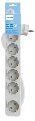 Imagen del producto de Philips CHP2164W/62, regleta, horizontal/vertical, blanca, 6 enchufes, tipo F, tipo F