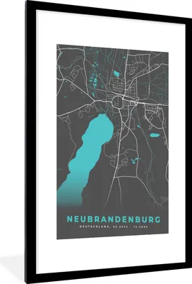 Produktbild von MuchoWow® Gerahmtes Poster Deutschland - Blau - Neubrandenburg - Stadtplan - Karte 60x90 cm - Poster mit Schwarzem Bilderrahmen Wandposter Rahmen Foto Bilder - Dekoration - Wandposter Wohnzimmer - Hochwertig
