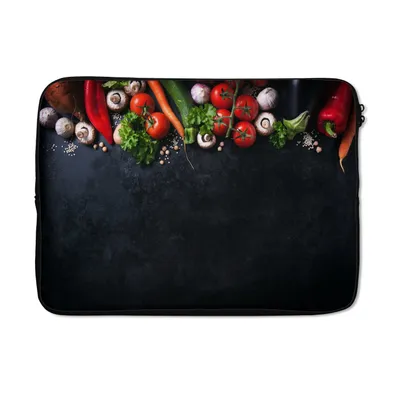Produktbild von MuchoWow® Laptop Hülle 13 Zoll Gemüse - Kräuter - Gewürze - Schwarz - Rustikal - Küche Laptoptasche - Laptophülle - Sleeve - Rundumschutz